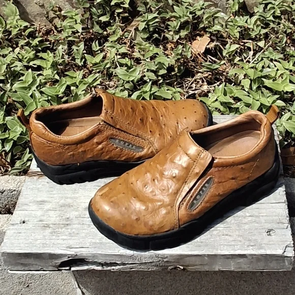 Roper Performance Faux Ostrich Leather Brown Slip-on Shoes Youth Kids Size 3 - Picture 5 of 16